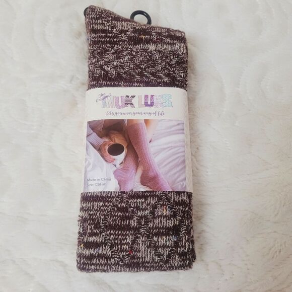 The Original Muk Luks Knee High Socks Brown Multi Color Confetti Cotton OSFM New - Picture 1 of 6